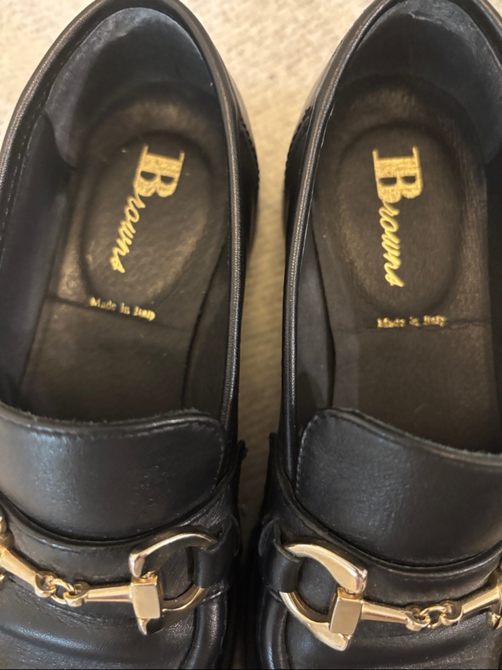 Black Leather Lug Sole Loafer with Gold Bit Accent - Picture 7 of 10
